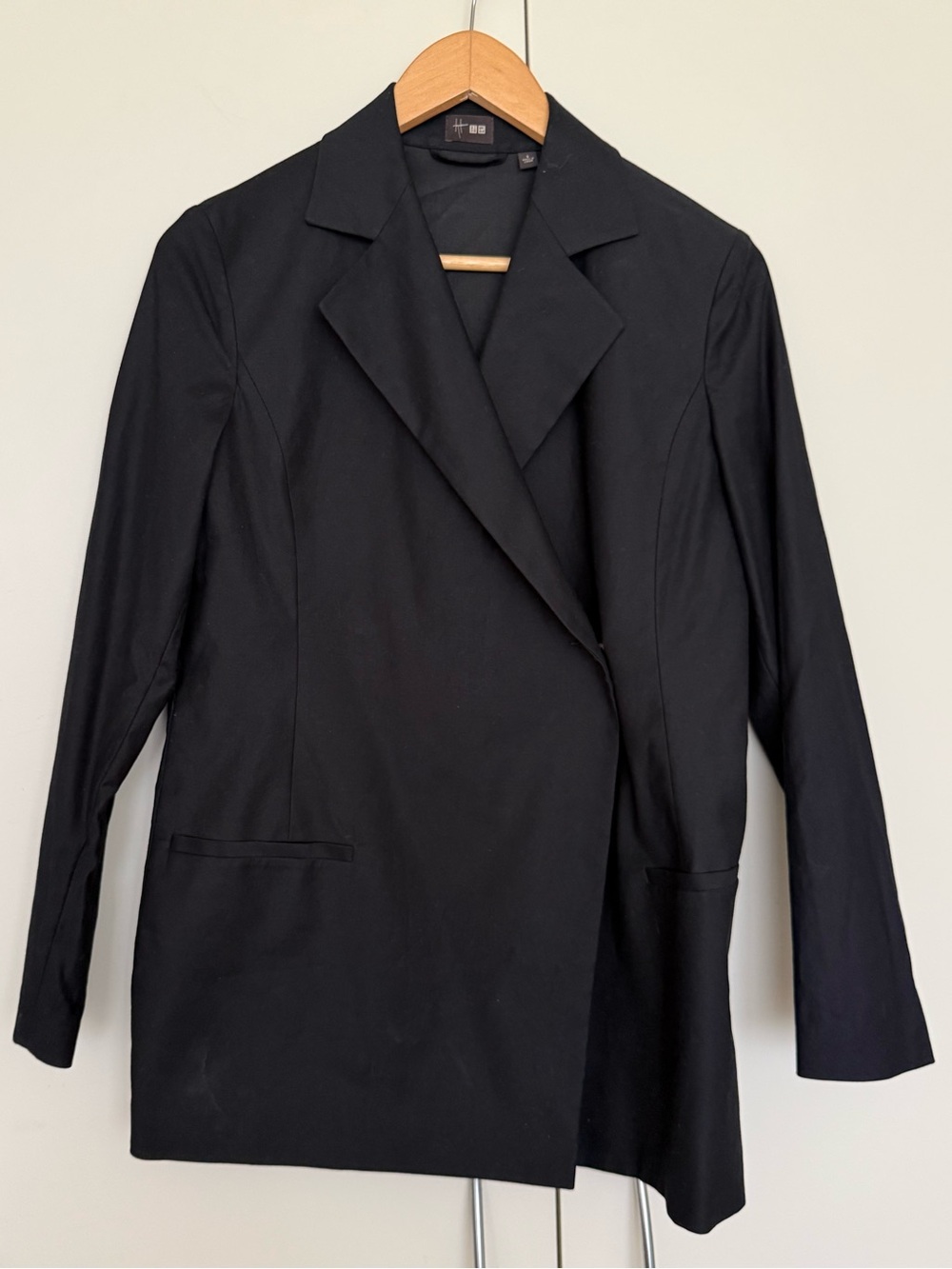 Hana Tajima Uniqlo Black Cotton Blend Asymmetric Tailored Blazer Trench S EUC